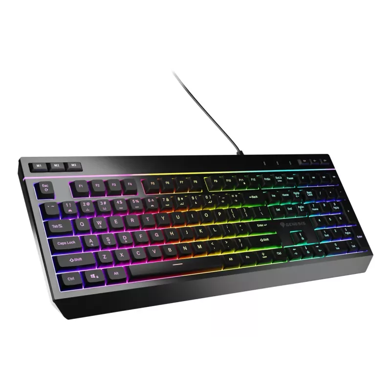 Teclado gaming com fio de tamanho completo Genesis Rhod 530, USB, QWERTY US, membrana, iluminação RGB, 114 teclas, cabo de 1,8 m, preto