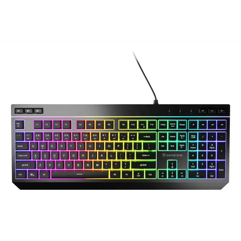 Teclado gaming com fio de tamanho completo Genesis Rhod 530, USB, QWERTY US, membrana, iluminação RGB, 114 teclas, cabo de 1,8 m, preto