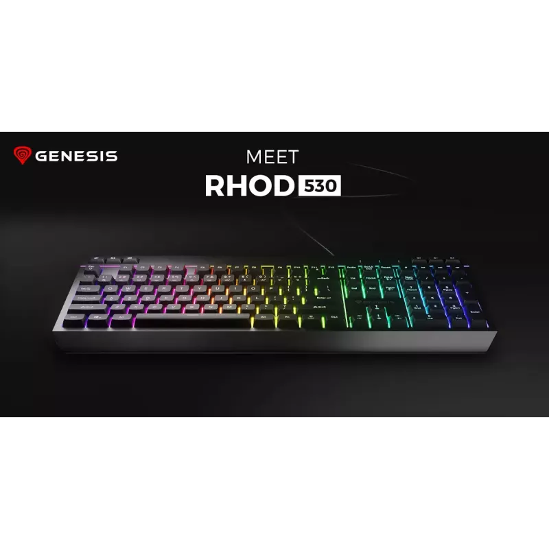 Teclado gaming com fio de tamanho completo Genesis Rhod 530, USB, QWERTY US, membrana, iluminação RGB, 114 teclas, cabo de 1,8 m, preto
