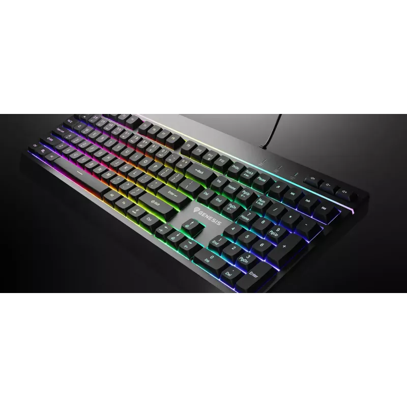 Teclado gaming com fio de tamanho completo Genesis Rhod 530, USB, QWERTY US, membrana, iluminação RGB, 114 teclas, cabo de 1,8 m, preto