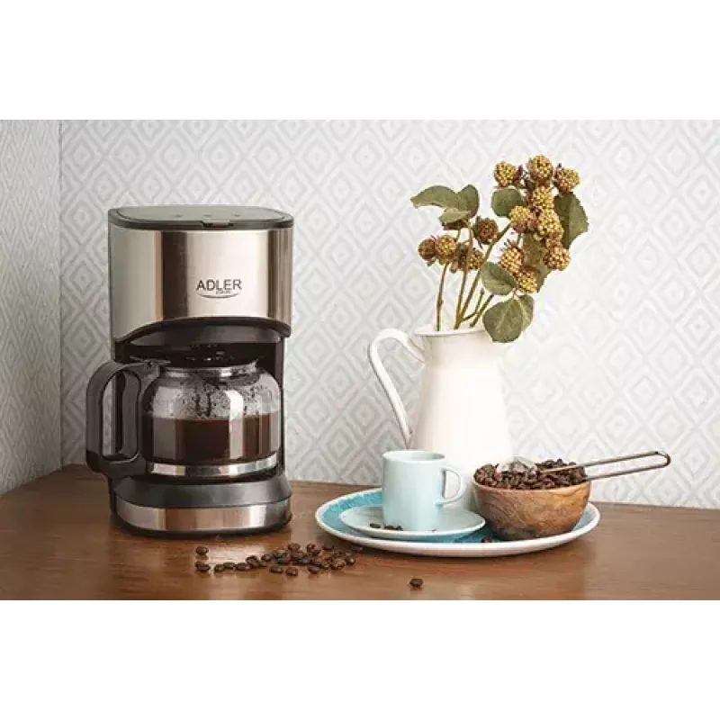 Máquina de café de filtro Adler AD 4407, 550 W, jarra de 0,7 L, prateado/preto, semiautomática