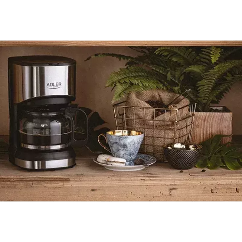Máquina de café de filtro Adler AD 4407, 550 W, jarra de 0,7 L, prateado/preto, semiautomática