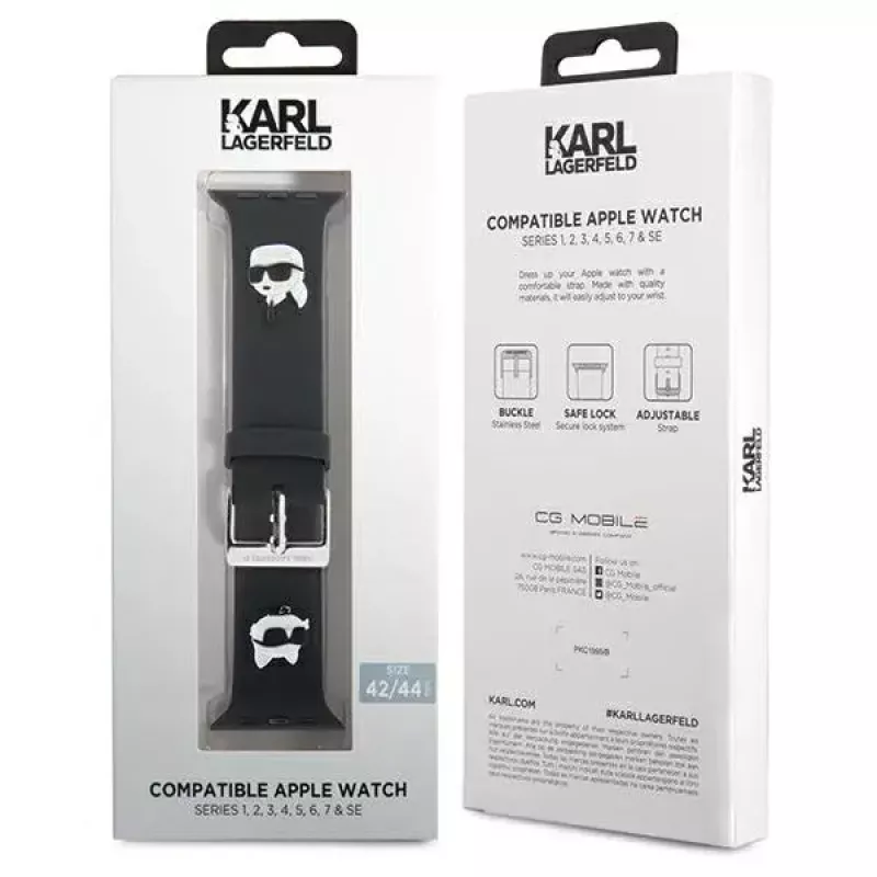 Pulseira para relógio Karl Lagerfeld Strap KLAWLSLKCNK Borracha 3D para Apple Watch 42/44/45/49 mm Preto