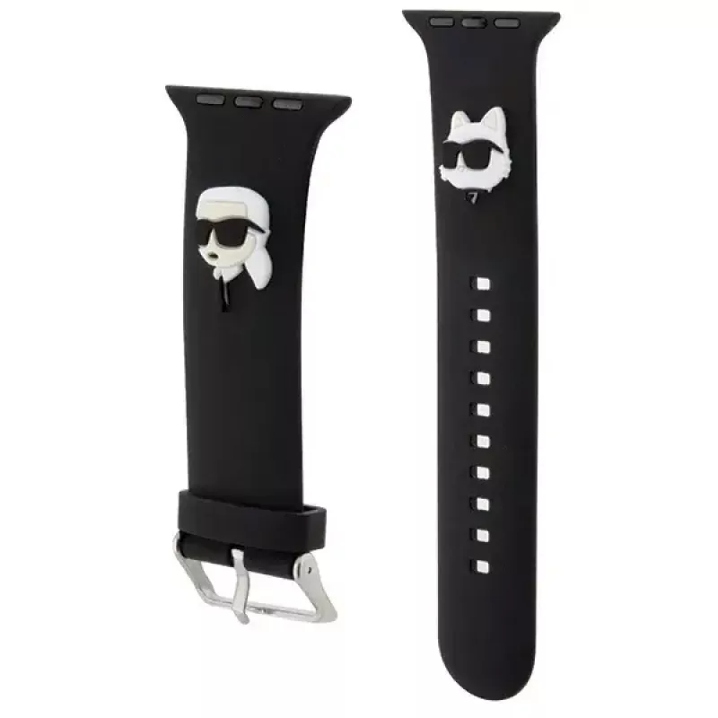 Pulseira para relógio Karl Lagerfeld Strap KLAWLSLKCNK Borracha 3D para Apple Watch 42/44/45/49 mm Preto