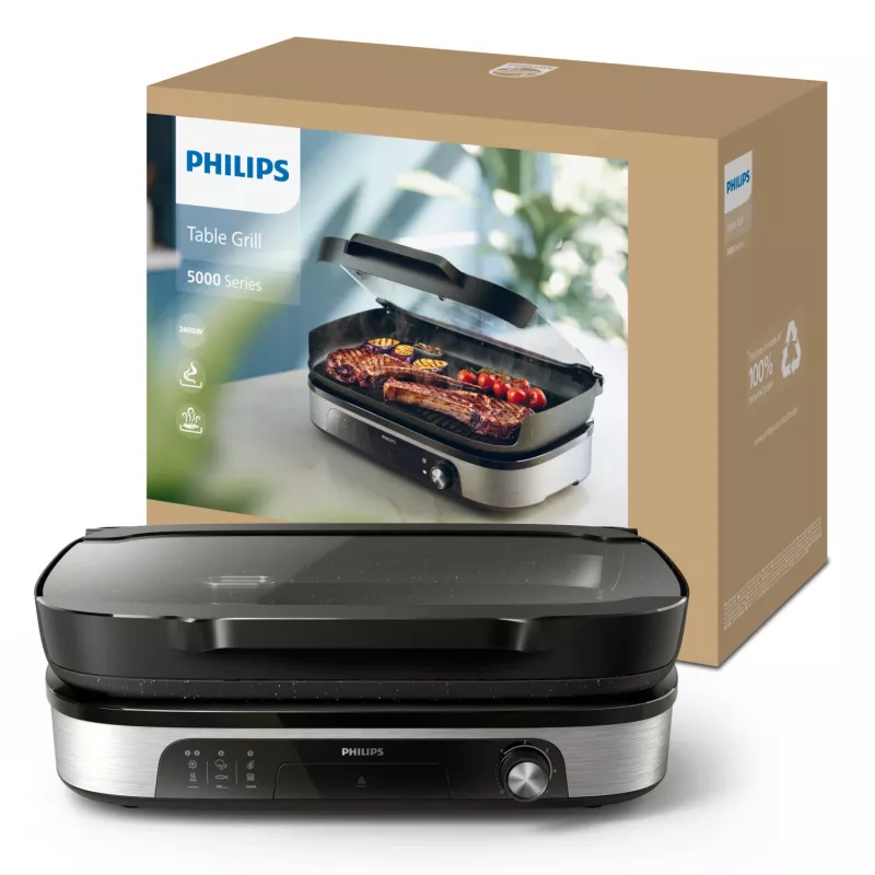 Grelhador elétrico Philips HD6212/90 2400 W, Grelhador de 2 zonas independente, 1250 cm² superfície de alumínio, máx. 220 °C