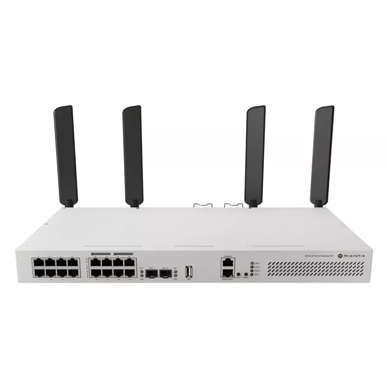 Switch de rede MikroTik CRS418-8P-8G-2S+5axQ2axQ-RM — L2/L3, 17× Gigabit RJ-45, 2× SFP+, PoE (802.3af/at), rack 1U