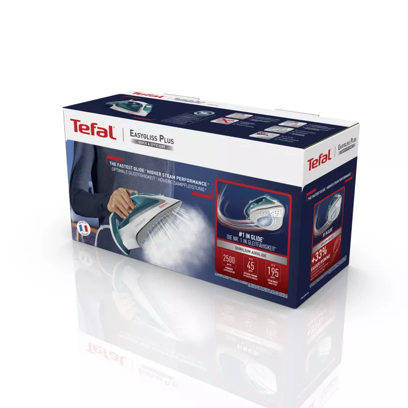 Ferro de engomar Tefal EasyGliss Plus FV5718 ferro a vapor base Durilium 2400 W turquesa, branco