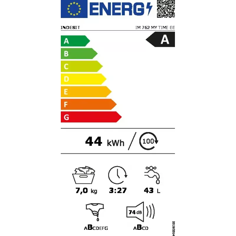 Máquina de lavar roupa de carregamento frontal INDESIT IM 762 MY TIME EE — 7 kg, 1200 rpm, classe A, branca