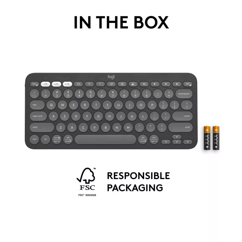 Teclado Logitech Pebble Keys 2 K380s Universal RF Wireless + Bluetooth QWERTY US International grafite