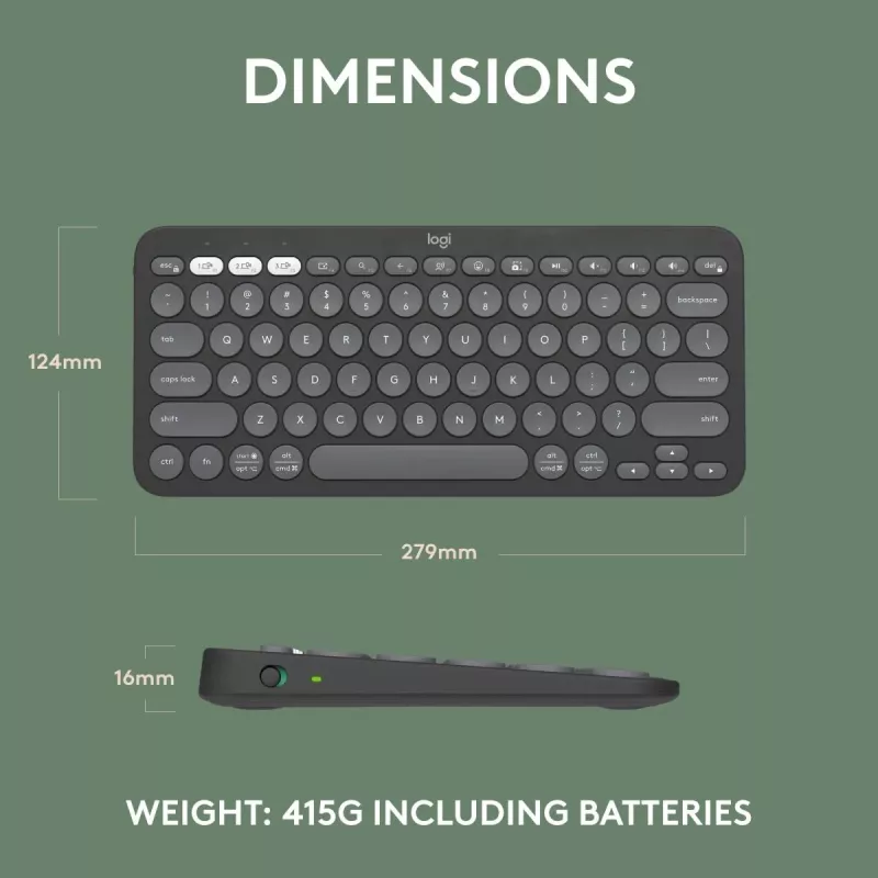 Teclado Logitech Pebble Keys 2 K380s Universal RF Wireless + Bluetooth QWERTY US International grafite