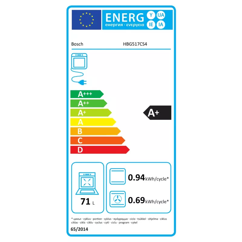 Forno encastrável Bosch HBG517CS4 71 L capacidade classe energética A+ preto