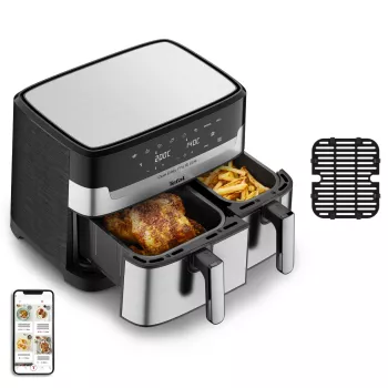 Fritadeira Tefal Dual Easy Fry & Grill EY905D dupla 8,3 L de bancada 2700 W fritadeira de ar quente aço inoxidável