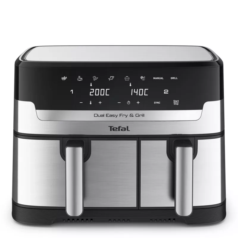 Fritadeira Tefal Dual Easy Fry & Grill EY905D dupla 8,3 L de bancada 2700 W fritadeira de ar quente aço inoxidável
