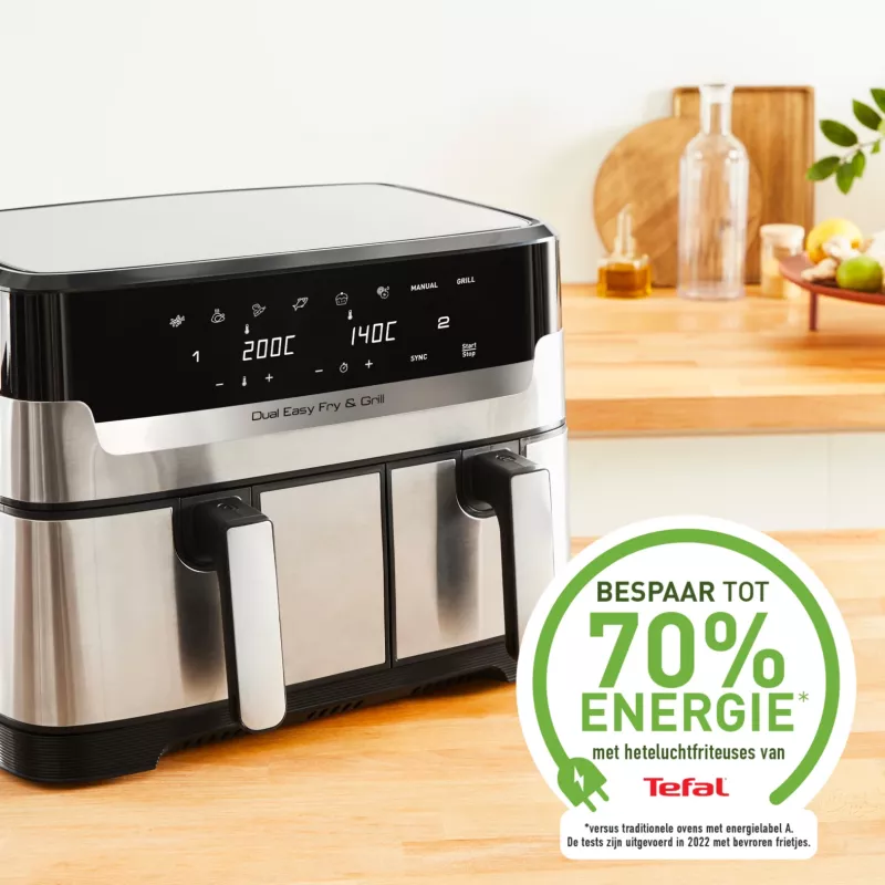 Fritadeira Tefal Dual Easy Fry & Grill EY905D dupla 8,3 L de bancada 2700 W fritadeira de ar quente aço inoxidável