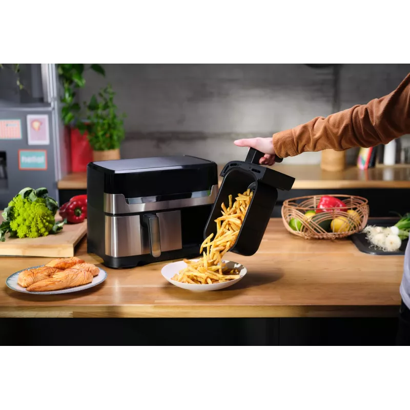Fritadeira Tefal Dual Easy Fry & Grill EY905D dupla 8,3 L de bancada 2700 W fritadeira de ar quente aço inoxidável