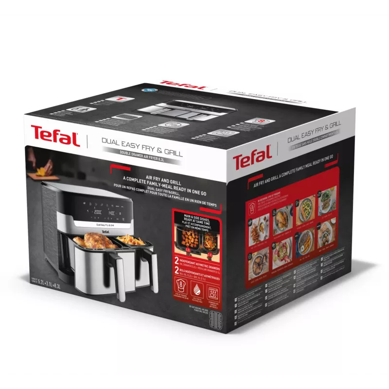 Fritadeira Tefal Dual Easy Fry & Grill EY905D dupla 8,3 L de bancada 2700 W fritadeira de ar quente aço inoxidável