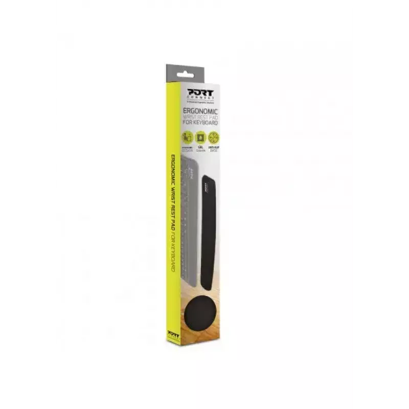 Apoio de pulso Port Designs 900718 — gel/silicone/borracha/poliéster, 400 × 60 × 20 mm, preto