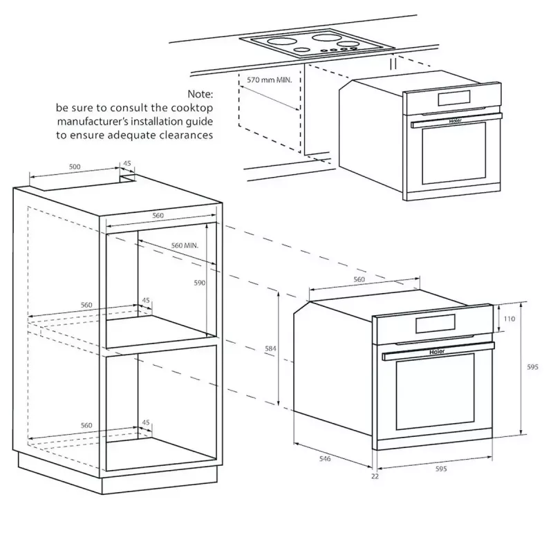 Forno de encastrar Haier I-Message Series 2 HWO60SM2B9BH 70L 3500W preto