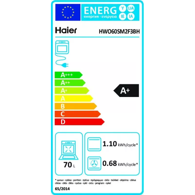 Forno de encastrar Haier I-Turn Series 2 HWO60SM2F3BH 70L preto