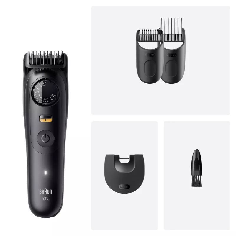Aparador de barba BRAUN BT5520 — 0,5–20 mm, 40 definições de comprimento, recarregável, 120 min de autonomia, preto