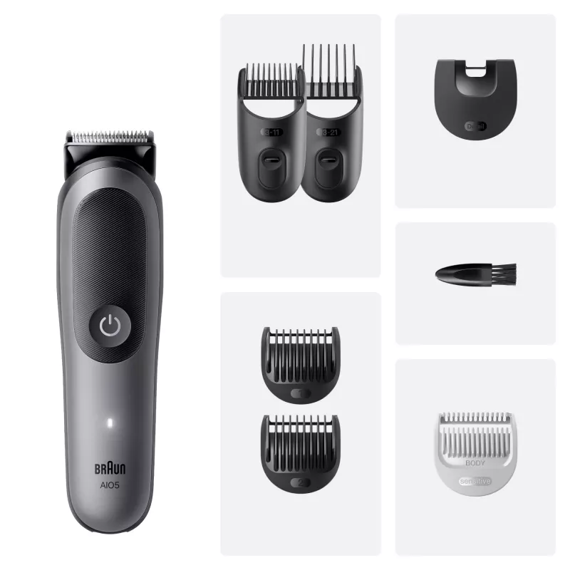 Braun Series 5 AIO5520 All-in-One kit de cuidado pessoal 7 em 1, sem fios, 14 definições de comprimento, preto