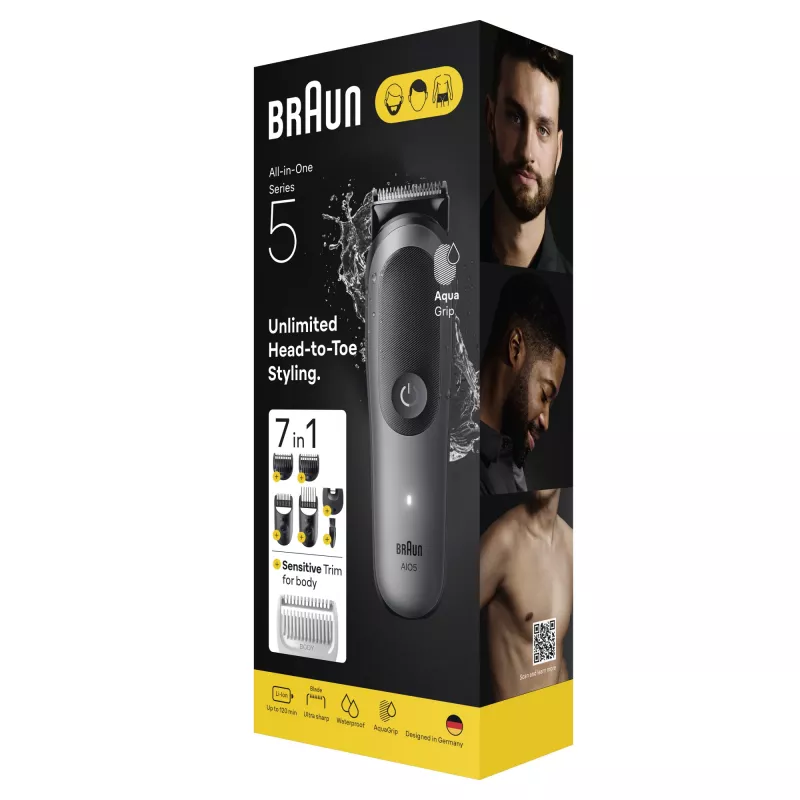 Braun Series 5 AIO5520 All-in-One kit de cuidado pessoal 7 em 1, sem fios, 14 definições de comprimento, preto