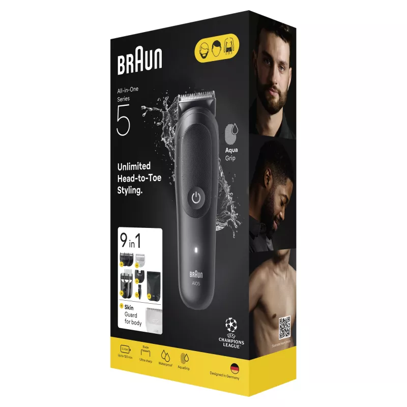 Braun Series 5 AIO5540 All-In-One Style Kit aparador de cabelo 9 em 1, lavável, preto