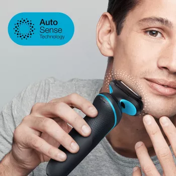 Máquina de barbear de lâminas BRAUN Series 5 51-M1000s — 3 cabeças, molhado e seco, bateria de iões de lítio, carregamento rápido, preto/azul