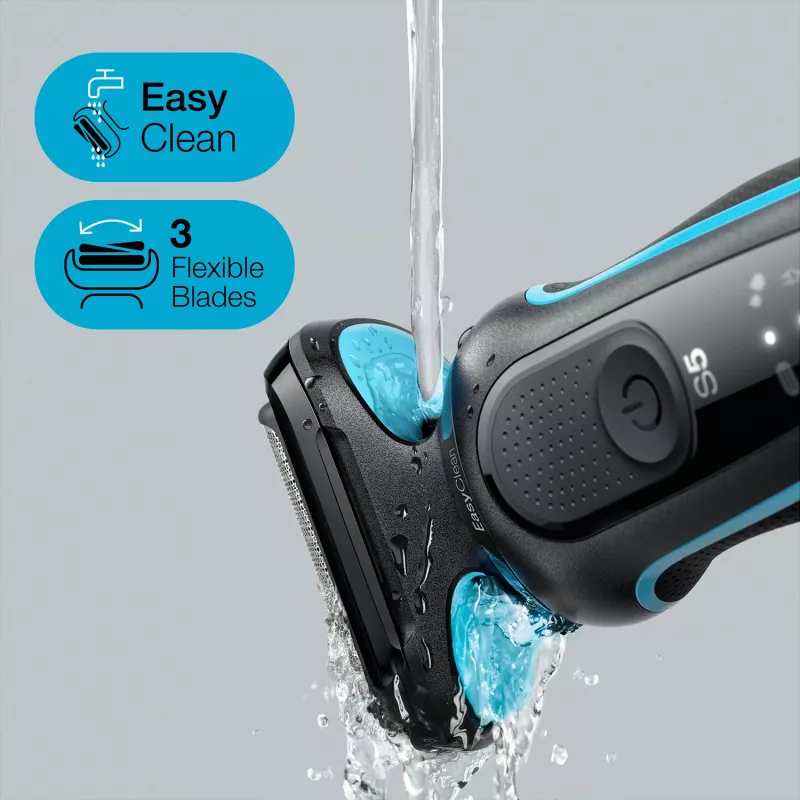 Máquina de barbear de lâminas BRAUN Series 5 51-M1000s — 3 cabeças, molhado e seco, bateria de iões de lítio, carregamento rápido, preto/azul