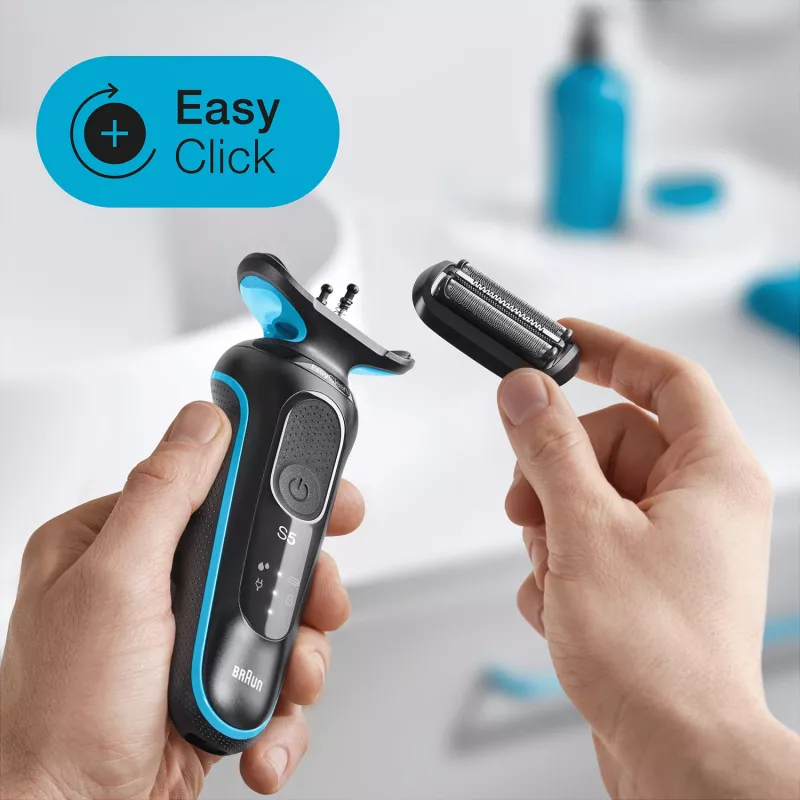 Máquina de barbear de lâminas BRAUN Series 5 51-M1000s — 3 cabeças, molhado e seco, bateria de iões de lítio, carregamento rápido, preto/azul