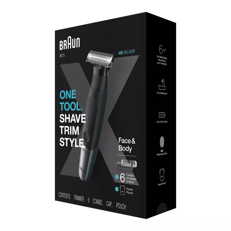 Máquina de barbear de lâminas Braun Series X XT5200 com aparador preto, metálico