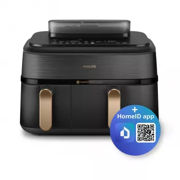 Fritadeira Philips 5000 Série NA552/00 dupla 9 L de bancada 2750 W fritadeira de ar quente preto, dourado