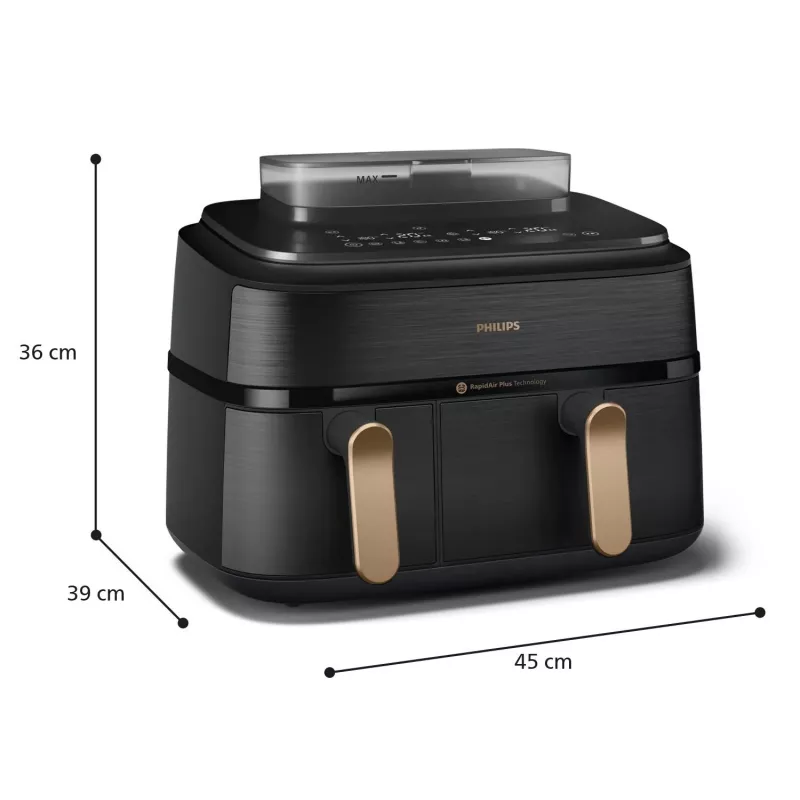Fritadeira Philips 5000 Série NA552/00 dupla 9 L de bancada 2750 W fritadeira de ar quente preto, dourado