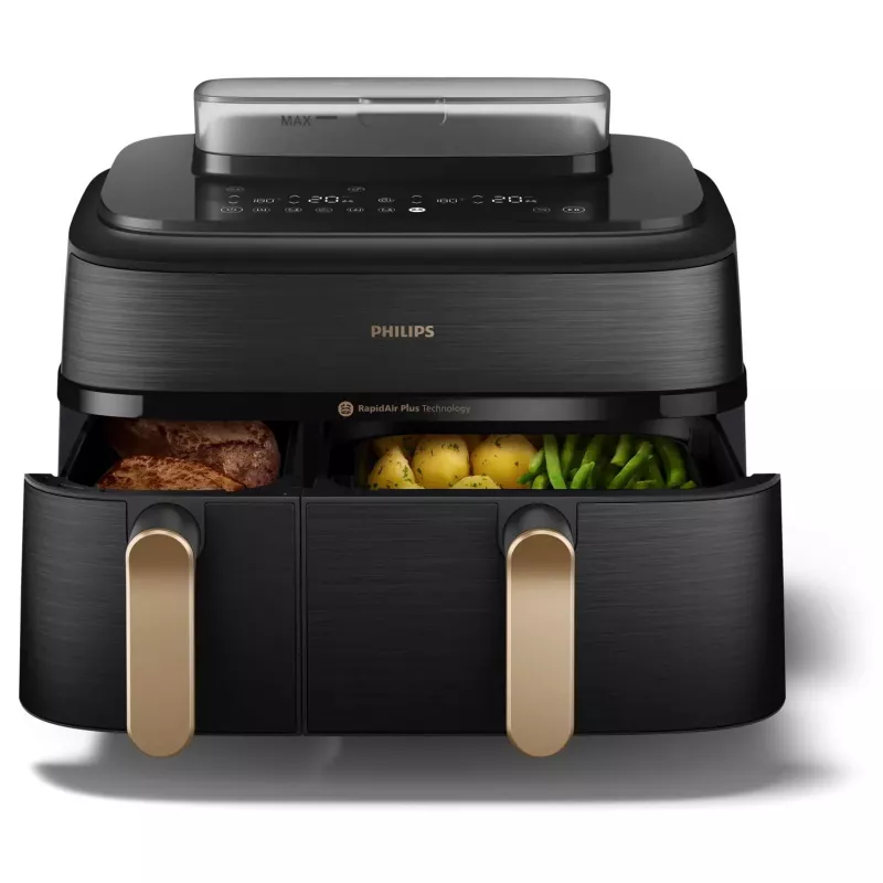 Fritadeira Philips 5000 Série NA552/00 dupla 9 L de bancada 2750 W fritadeira de ar quente preto, dourado