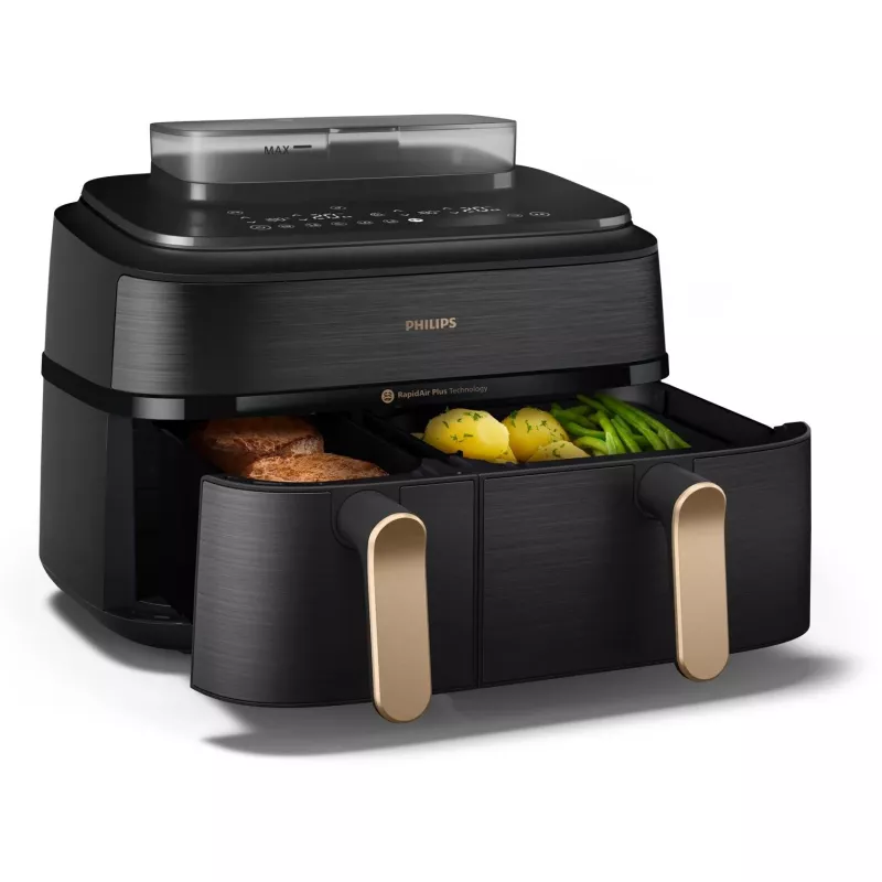 Fritadeira Philips 5000 Série NA552/00 dupla 9 L de bancada 2750 W fritadeira de ar quente preto, dourado