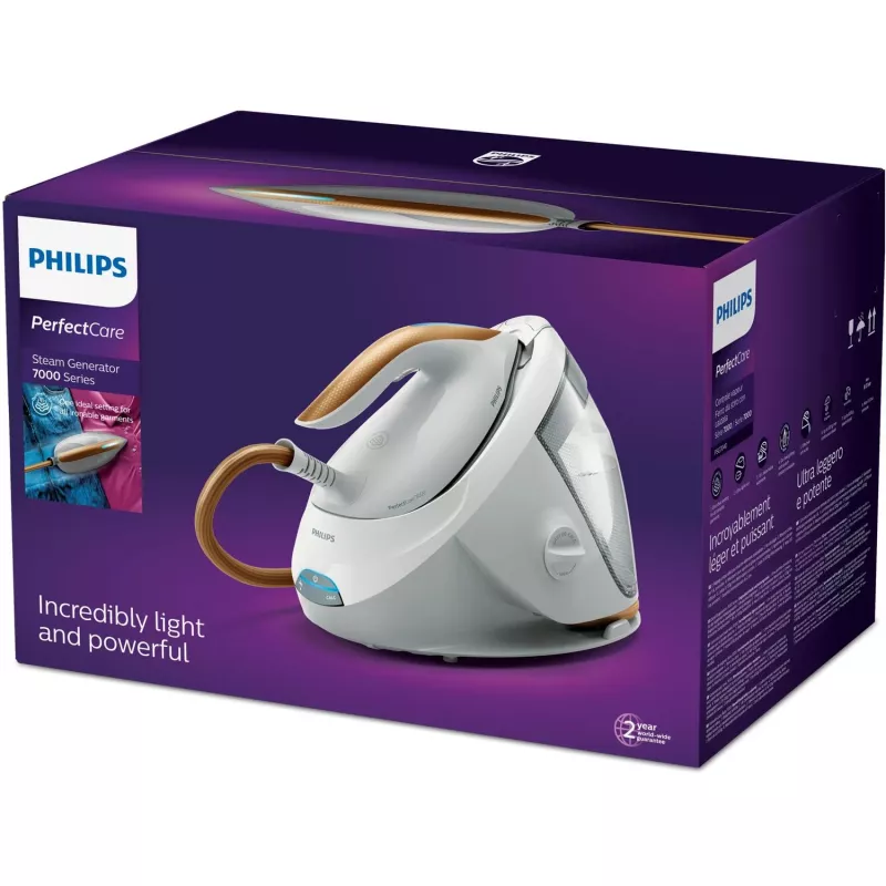 Central de engomar a vapor Philips 7000 Série PSG7040/10 2100 W 1,8 L base SteamGlide Elite dourado, branco