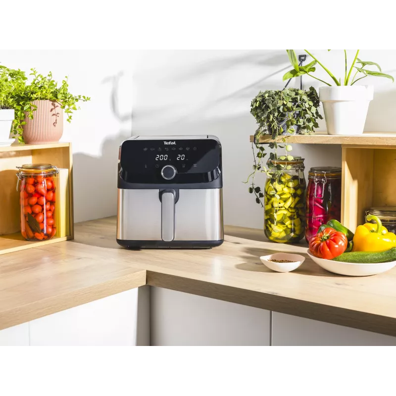 Fritadeira Tefal Easy Fry Mega EY855D10 individual 7,5 l de pé 2020 W fritadeira de ar quente preta, aço inoxidável