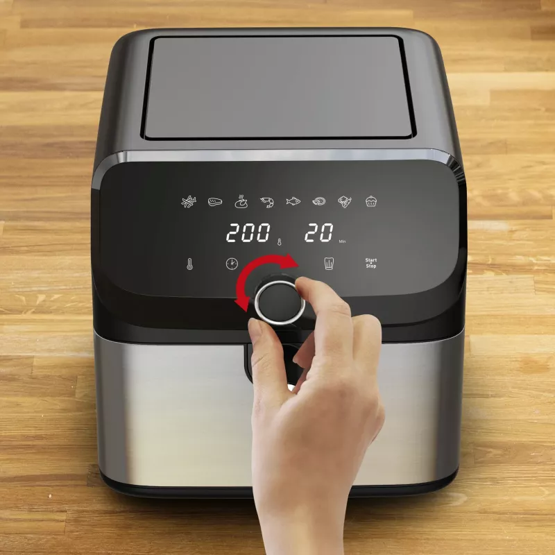 Fritadeira Tefal Easy Fry Mega EY855D10 individual 7,5 l de pé 2020 W fritadeira de ar quente preta, aço inoxidável