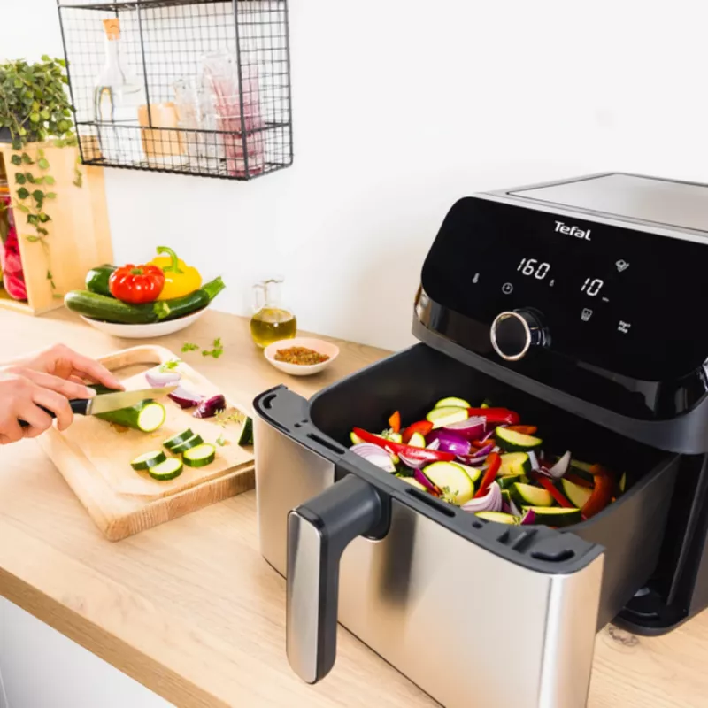 Fritadeira Tefal Easy Fry Mega EY855D10 individual 7,5 l de pé 2020 W fritadeira de ar quente preta, aço inoxidável