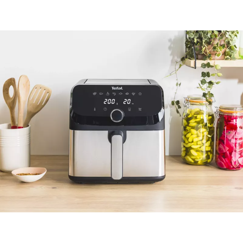 Fritadeira Tefal Easy Fry Mega EY855D10 individual 7,5 l de pé 2020 W fritadeira de ar quente preta, aço inoxidável