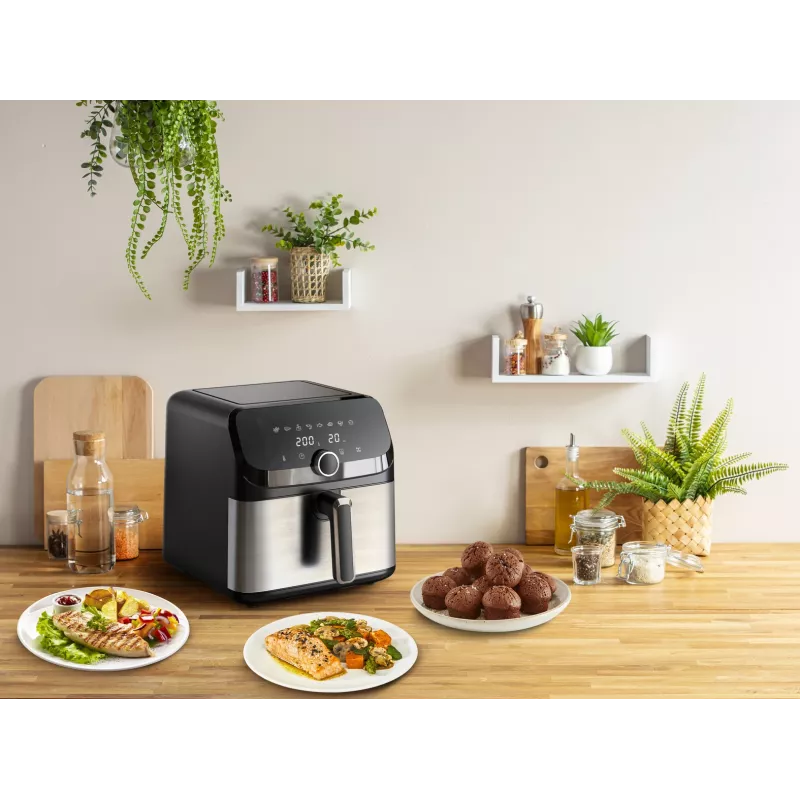 Fritadeira Tefal Easy Fry Mega EY855D10 individual 7,5 l de pé 2020 W fritadeira de ar quente preta, aço inoxidável