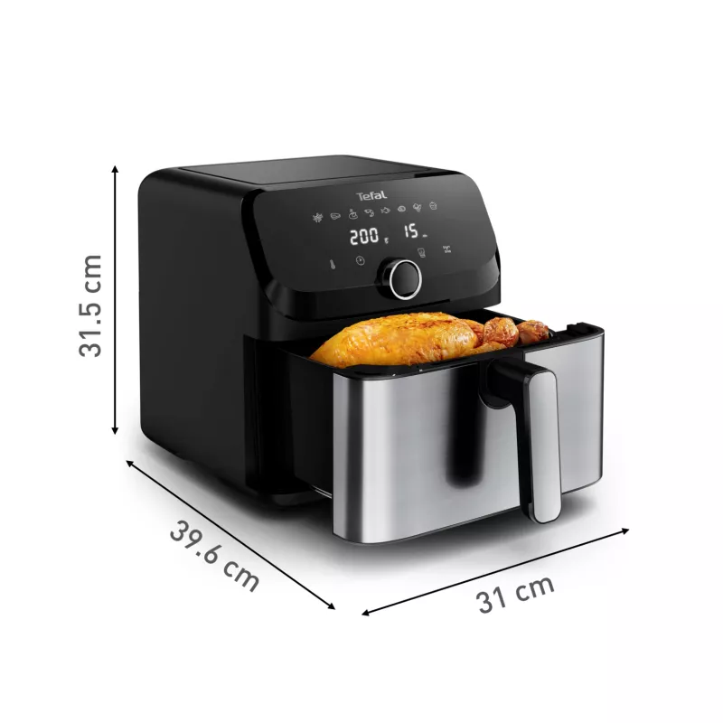 Fritadeira Tefal Easy Fry Mega EY855D10 individual 7,5 l de pé 2020 W fritadeira de ar quente preta, aço inoxidável
