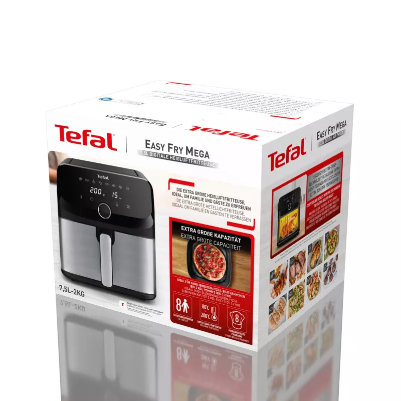Fritadeira Tefal Easy Fry Mega EY855D10 individual 7,5 l de pé 2020 W fritadeira de ar quente preta, aço inoxidável
