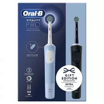 Escova de dentes elétrica Oral-B Vitality Pro Duo rotativa-oscilante para adultos, preta, azul, branca