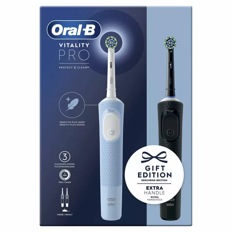 Escova de dentes elétrica Oral-B Vitality Pro Duo rotativa-oscilante para adultos, preta, azul, branca