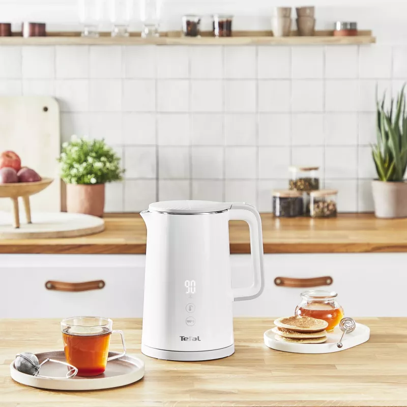 Chaleira elétrica Tefal KO6931, 1,5 L, 1800 W, branca, 5 definições de temperatura, função de manutenção de calor 30 min.