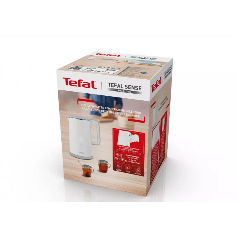 Chaleira elétrica Tefal KO6931, 1,5 L, 1800 W, branca, 5 definições de temperatura, função de manutenção de calor 30 min.