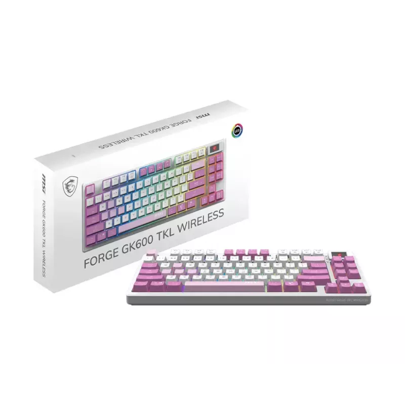 Teclado MSI FORGE GK600 TKL WIRELESS VIOLET gaming USB + Bluetooth QWERTY UK English rosa, violeta, branco