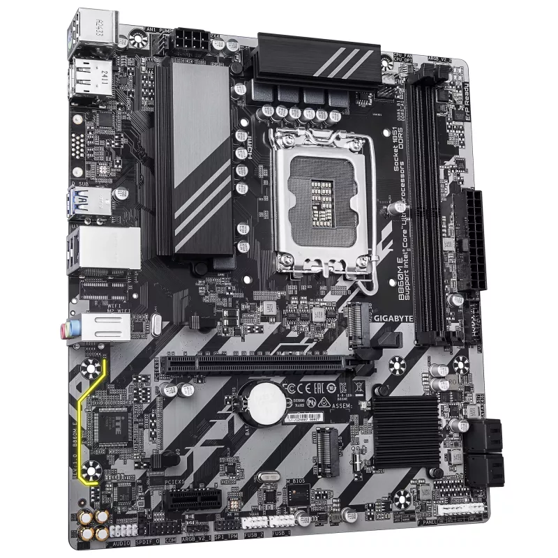 Placa-mãe Micro-ATX GIGABYTE B860M E — LGA 1851 para Intel Core Ultra, DDR5 até 8800 MHz (O.C.), 2×PCIe 4.0 M.2, 1GbE