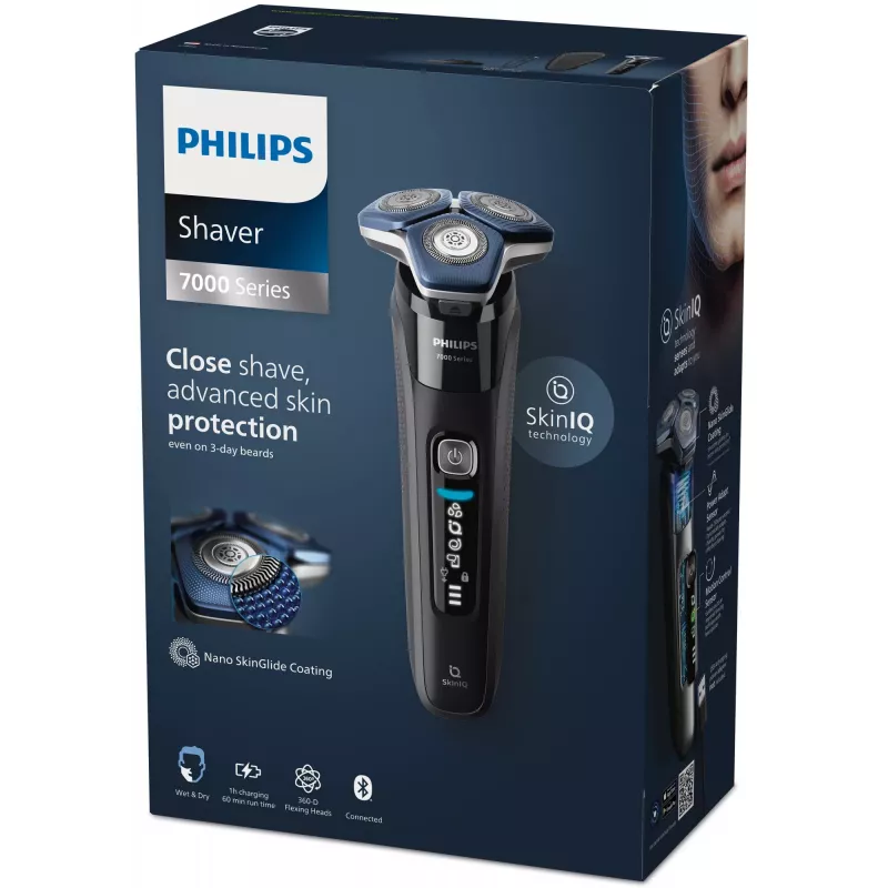 Máquina de barbear rotativa elétrica Philips Series 7000 S7886/35 — 3 cabeças de corte, húmido e seco, bateria de iões de lítio, 60 min de autonomia, preto